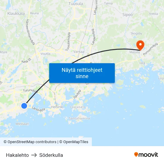 Hakalehto to Söderkulla map