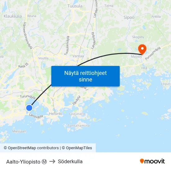 Aalto-Yliopisto Ⓜ️ to Söderkulla map