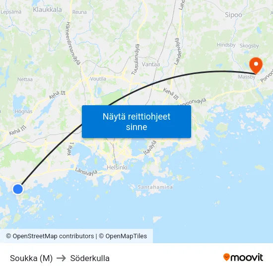 Soukka (M) to Söderkulla map