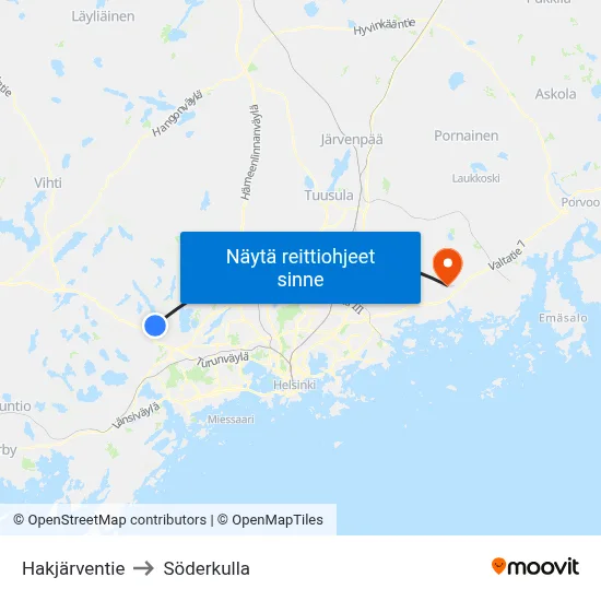 Hakjärventie to Söderkulla map