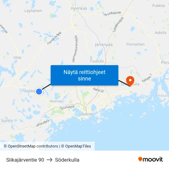 Siikajärventie 90 to Söderkulla map