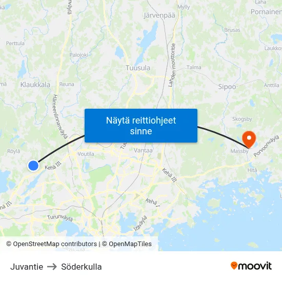 Juvantie to Söderkulla map