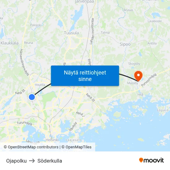 Ojapolku to Söderkulla map
