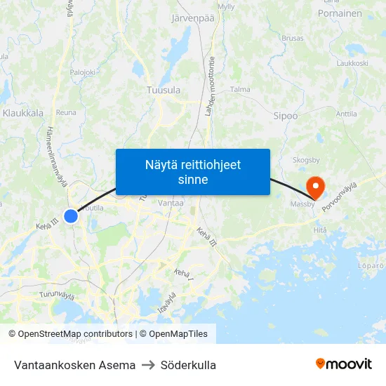 Vantaankosken Asema to Söderkulla map