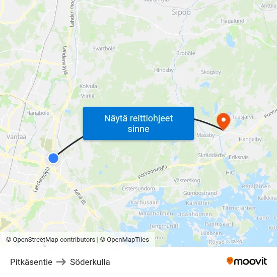 Pitkäsentie to Söderkulla map