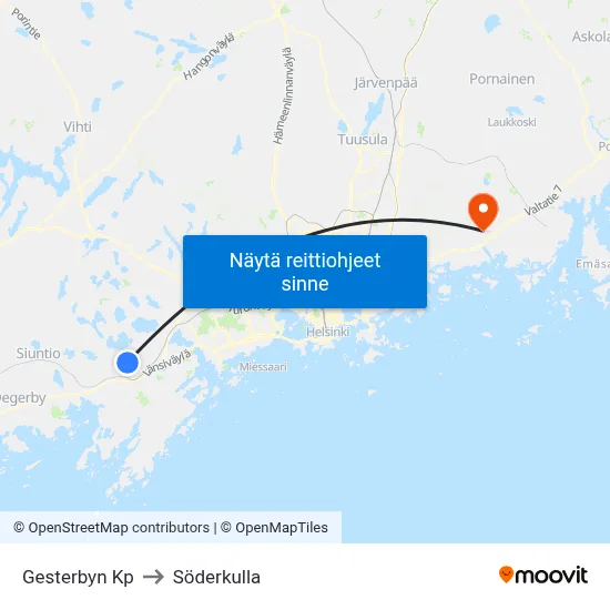 Gesterbyn Kp to Söderkulla map