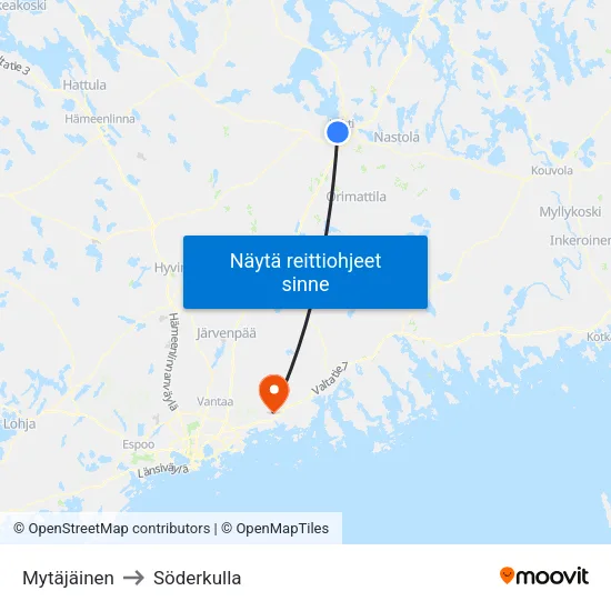 Mytäjäinen to Söderkulla map