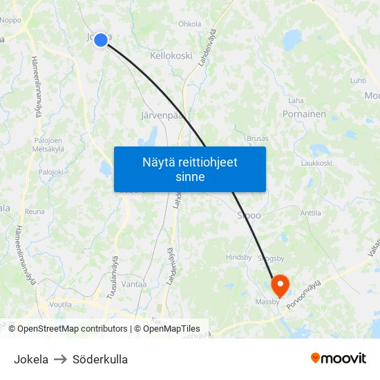 Jokela to Söderkulla map