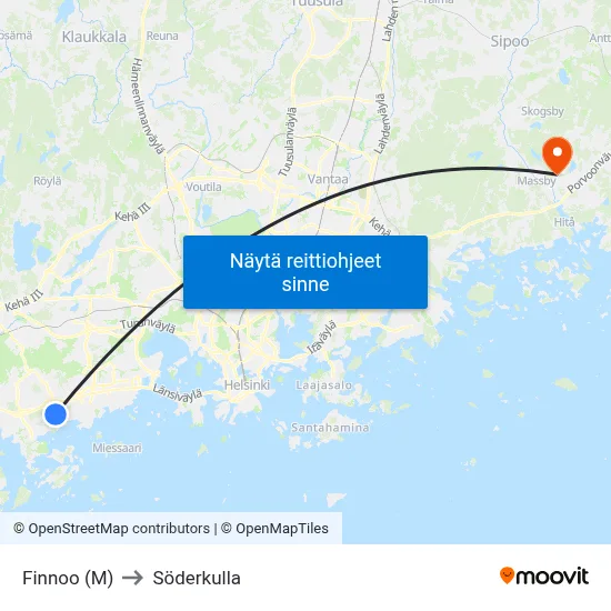 Finnoo (M) to Söderkulla map