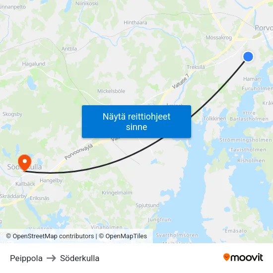 Peippola to Söderkulla map