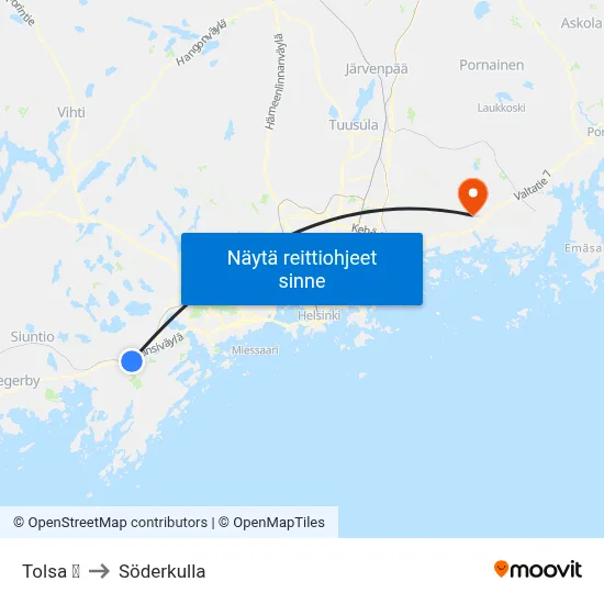 Tolsa 🚆 to Söderkulla map