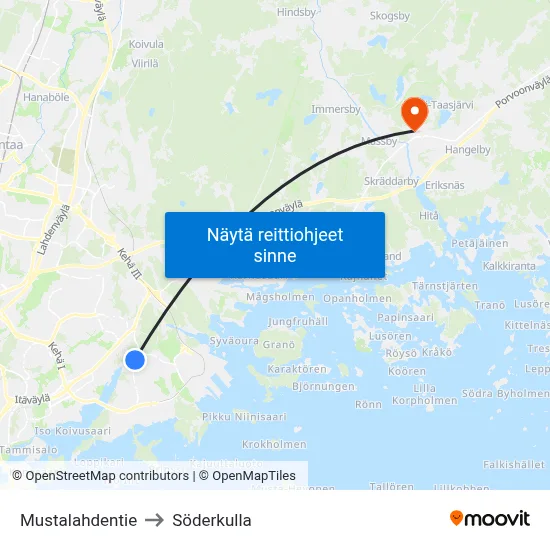 Mustalahdentie to Söderkulla map