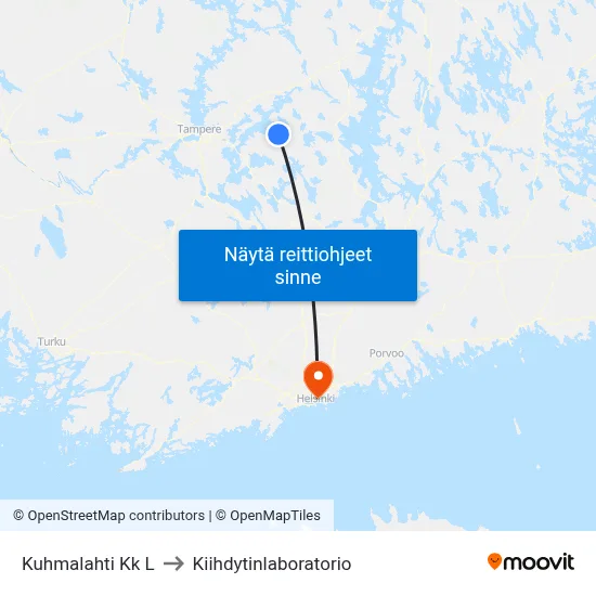 Kuhmalahti Kk L to Kiihdytinlaboratorio map