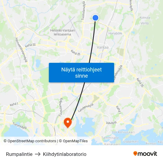 Rumpalintie to Kiihdytinlaboratorio map