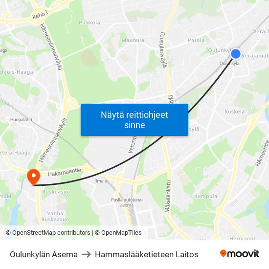 Oulunkylän Asema to Hammaslääketieteen Laitos map