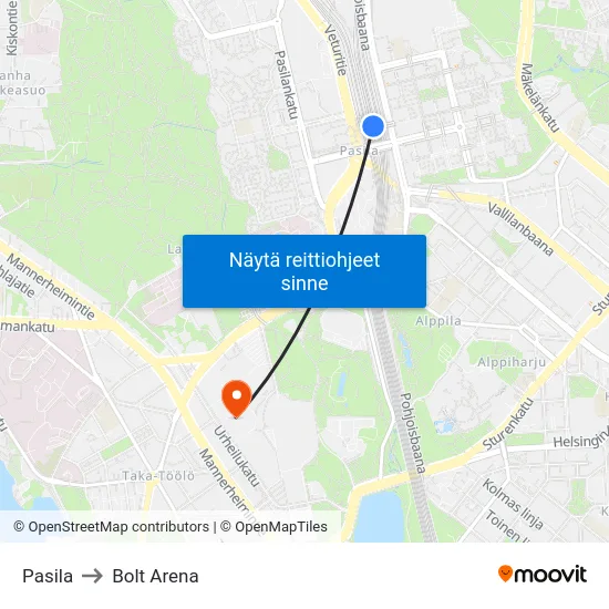 Pasila to Bolt Arena map