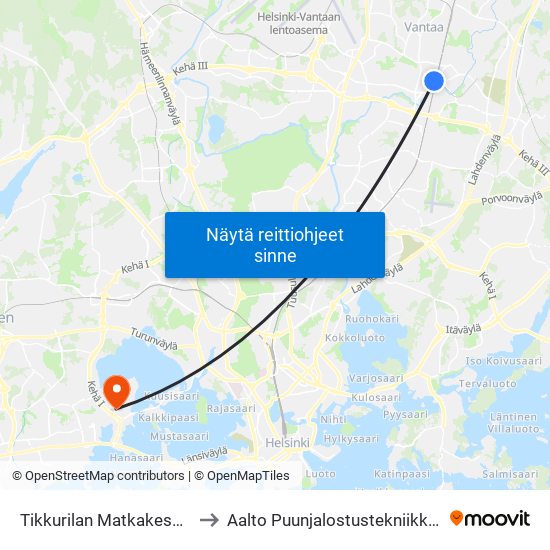 Tikkurilan Matkakeskus to Aalto Puunjalostustekniikka 1 map