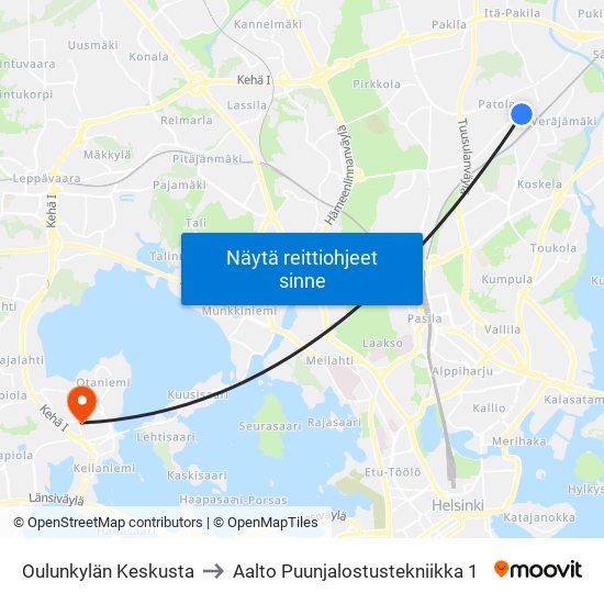 Oulunkylän Keskusta to Aalto Puunjalostustekniikka 1 map