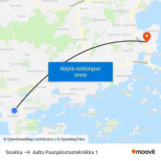 Soukka to Aalto Puunjalostustekniikka 1 map