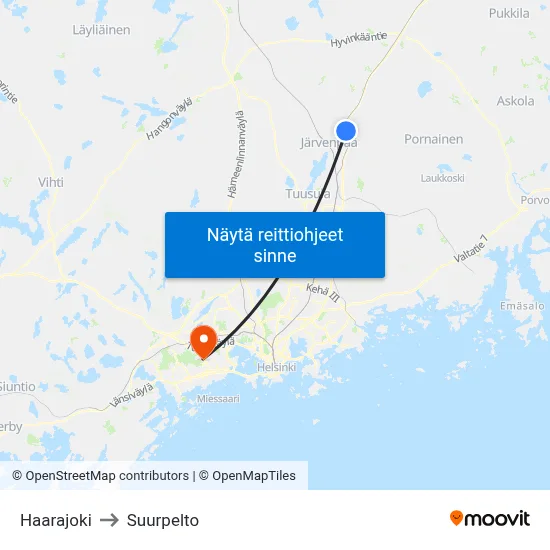 Haarajoki to Suurpelto map