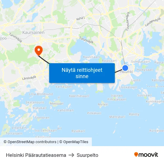 Helsinki Päärautatieasema to Suurpelto map