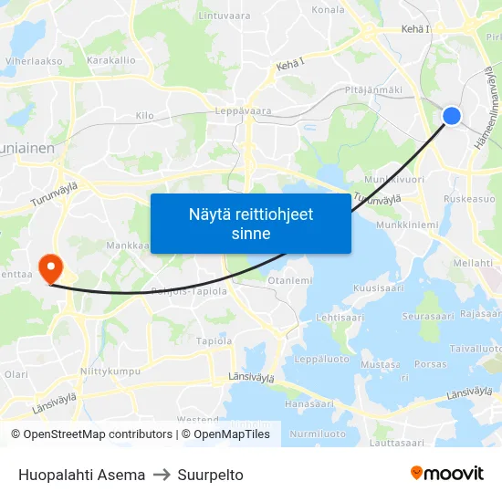 Huopalahti Asema to Suurpelto map
