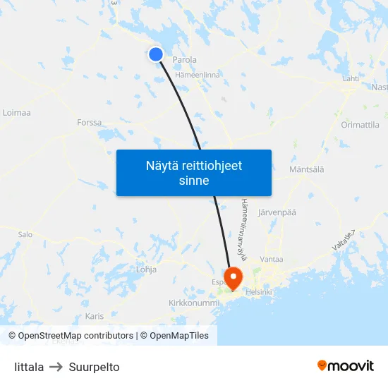 Iittala to Suurpelto map