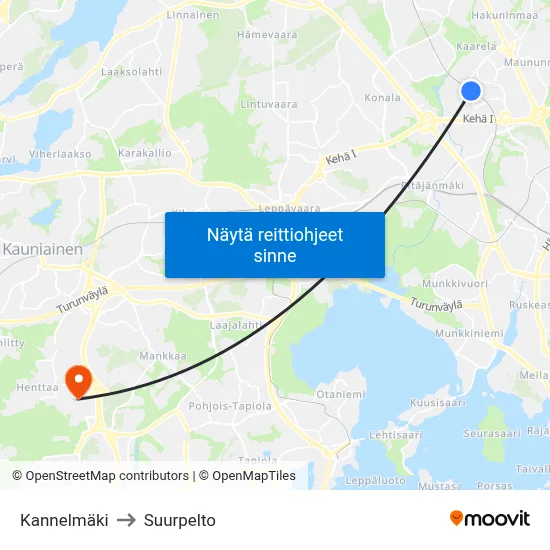 Kannelmäki to Suurpelto map
