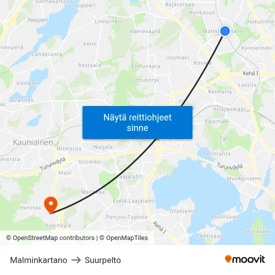 Malminkartano to Suurpelto map