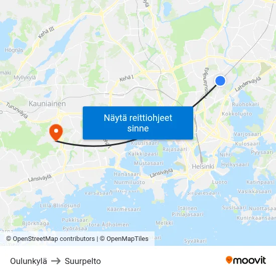 Oulunkylä to Suurpelto map