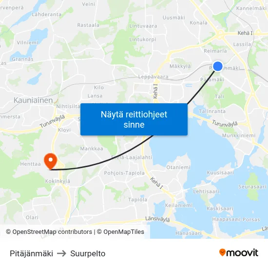 Pitäjänmäki to Suurpelto map