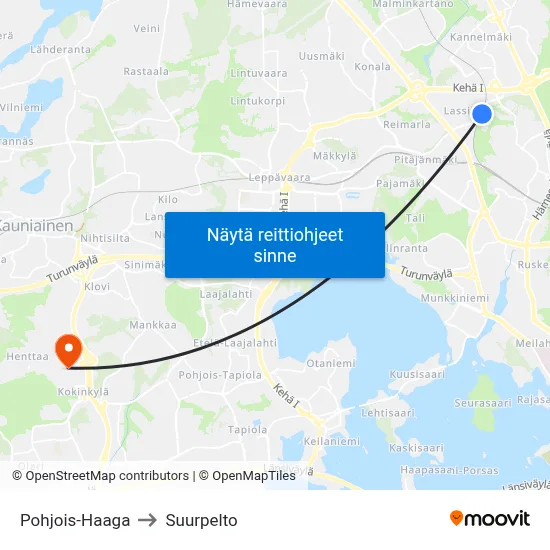 Pohjois-Haaga to Suurpelto map