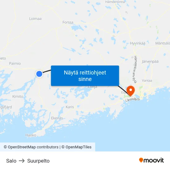 Salo to Suurpelto map