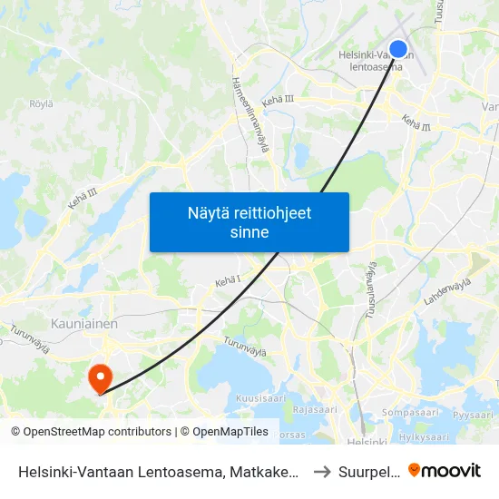Helsinki-Vantaan Lentoasema, Matkakeskus to Suurpelto map