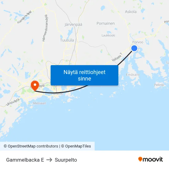 Gammelbacka E to Suurpelto map