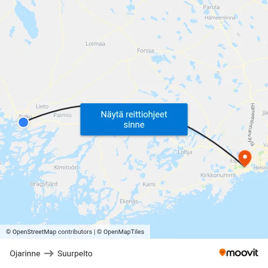 Ojarinne to Suurpelto map