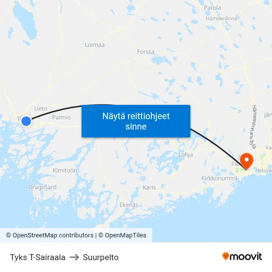 Tyks T-Sairaala | 🏥 to Suurpelto map