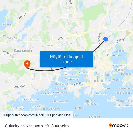 Oulunkylän Keskusta to Suurpelto map