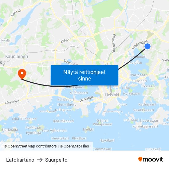 Latokartano to Suurpelto map