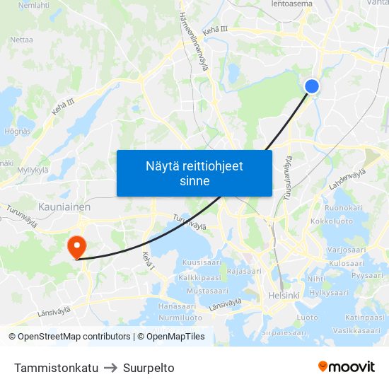 Tammistonkatu to Suurpelto map