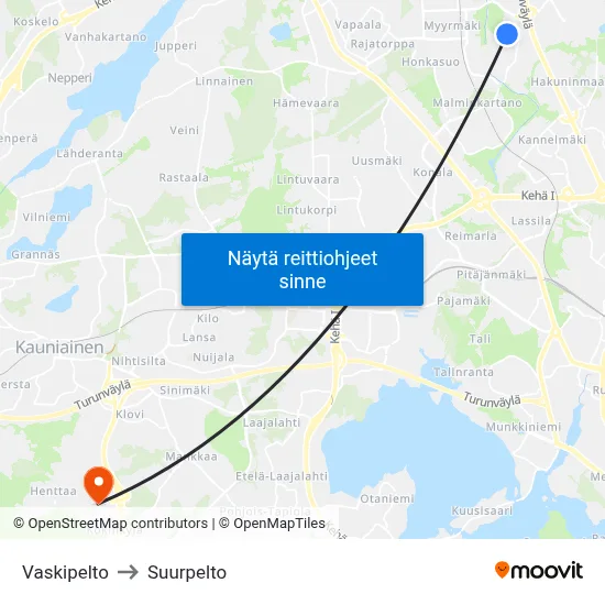 Vaskipelto to Suurpelto map