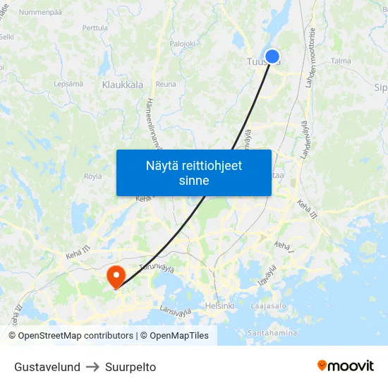 Gustavelund to Suurpelto map