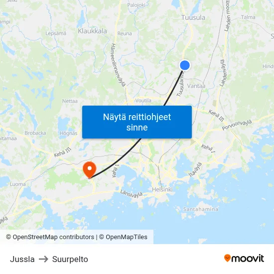 Jussla to Suurpelto map