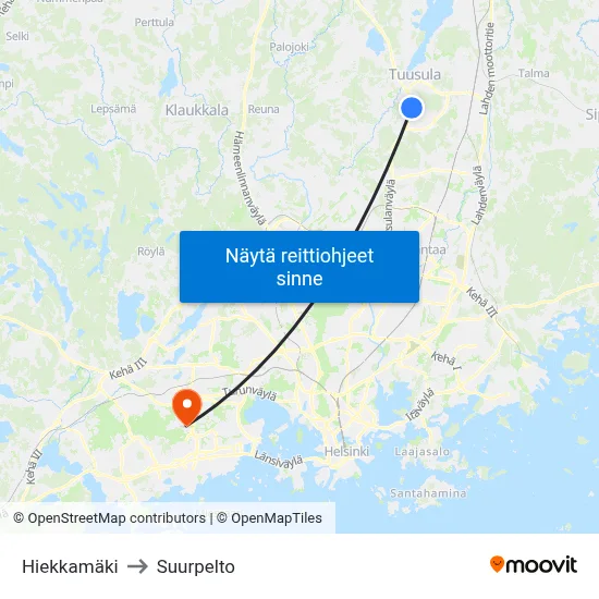 Hiekkamäki to Suurpelto map