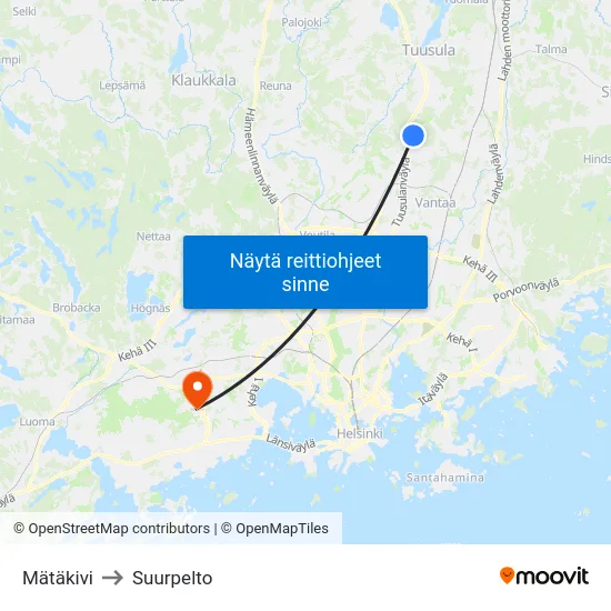 Mätäkivi to Suurpelto map