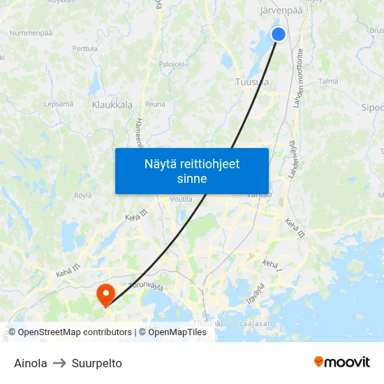 Ainola to Suurpelto map