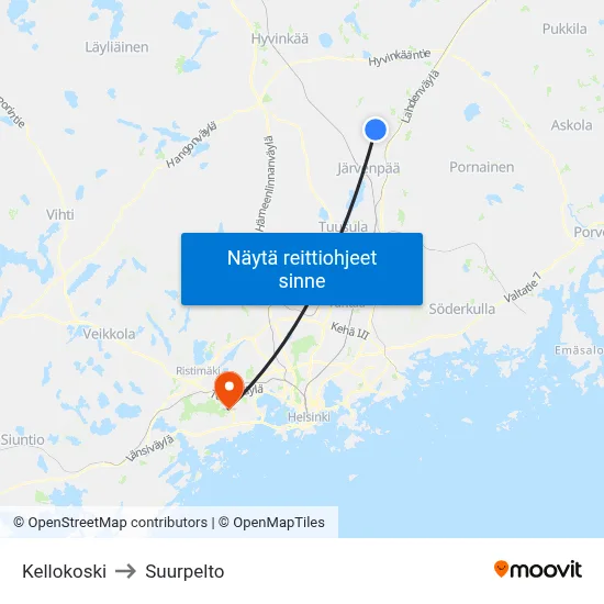Kellokoski to Suurpelto map