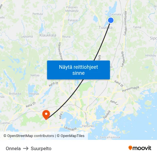 Onnela to Suurpelto map