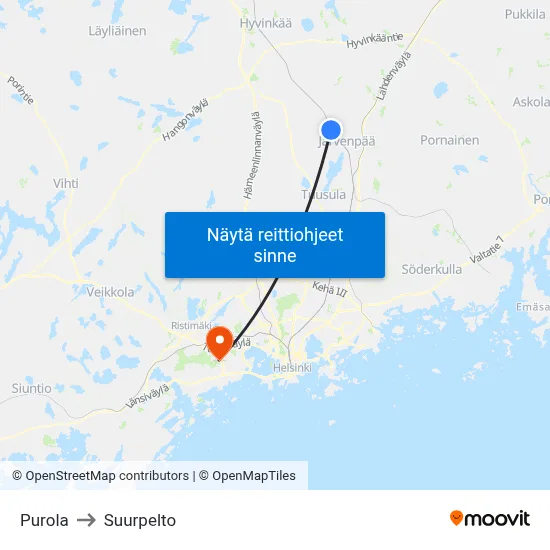 Purola to Suurpelto map