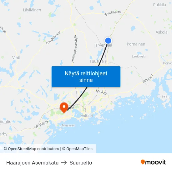 Haarajoen Asemakatu to Suurpelto map
